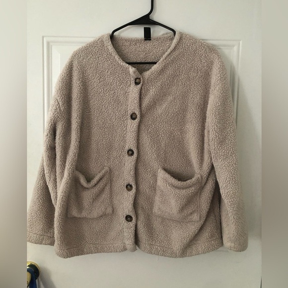 Cozy Beige Button-Up Fleece Jacket women’s size XS - Picture 1 of 2